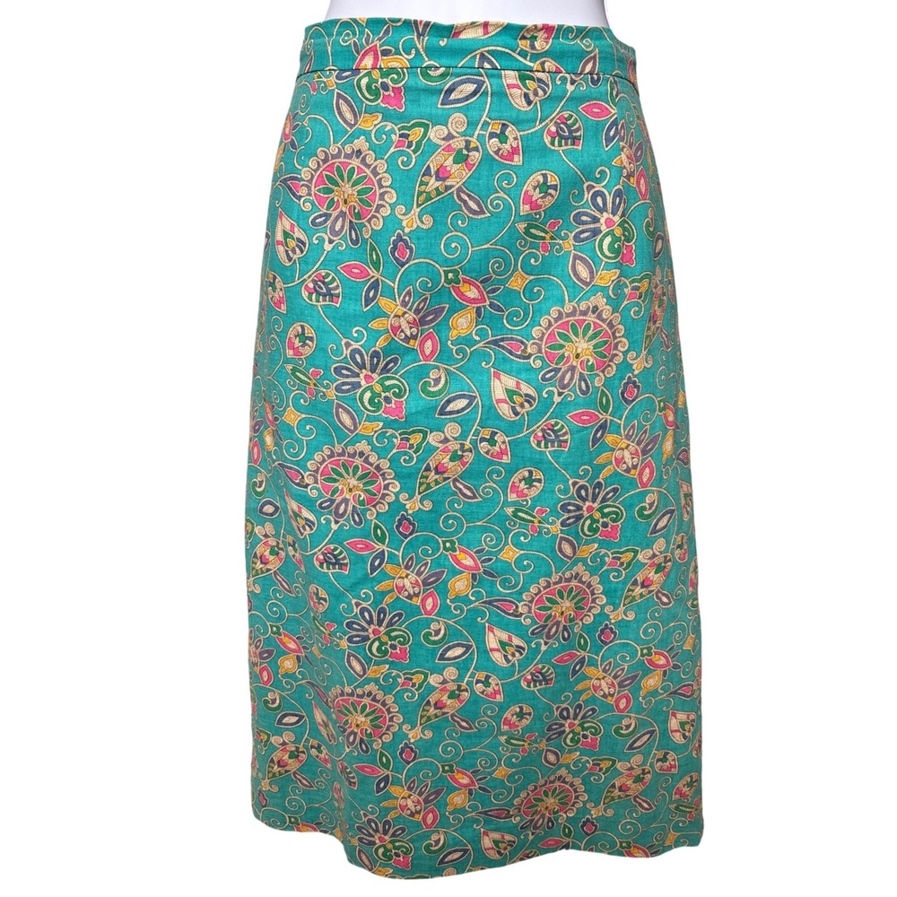 Adrianna Papell Womens Teal Blue Pink Floral Paisley Midi Skirt Sz 12 Boho Retro
